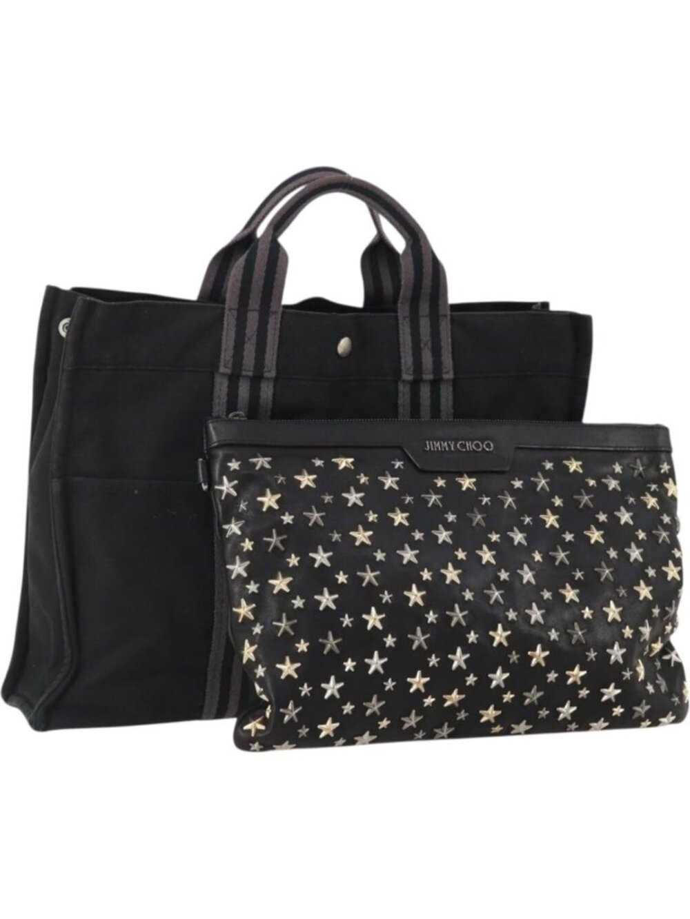 Jimmy Choo Tote Bag Leather Canvas 2 Set Black Gray
